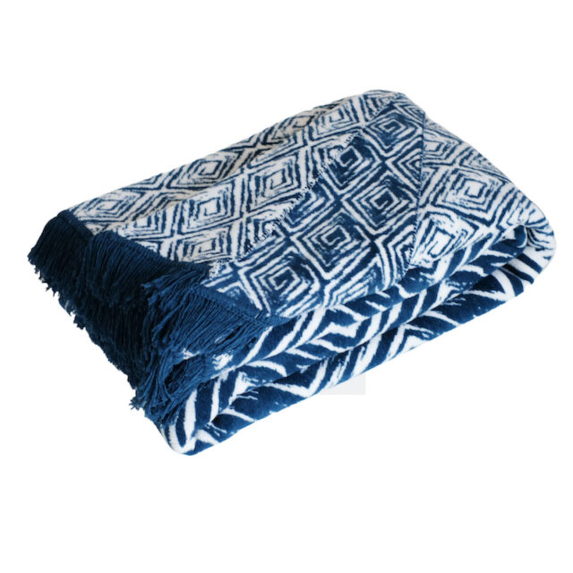 Cuvertura pentru pat Ethnic, bumbac, albastru-alb, 200x220 cm