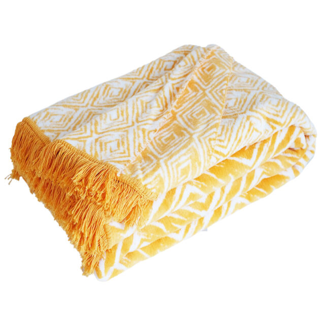 Cuvertura pentru pat dublu, Ethnic, bumbac, galben-alb, 200x220 cm